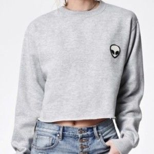 BRANDY MELVILLE JOHN GALT GRAY CROPPED ALIEN SWEATSHIRT TOP SMALL